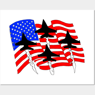 F16 Falcons flying over American Flag Ver 4 Posters and Art